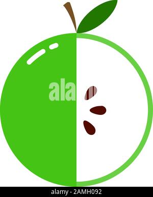 sphère de fruits apple avec demi-tranche isolée sur fond blanc, concept de modèle de conception d'icône plate Illustration de Vecteur