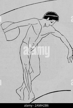 Illustration d'un lanceur de disque participant à un événement sportif, tel que les Jeux Olympiques, en Grèce antique, 1910. Archives Internet De Courtoisie. () Banque D'Images