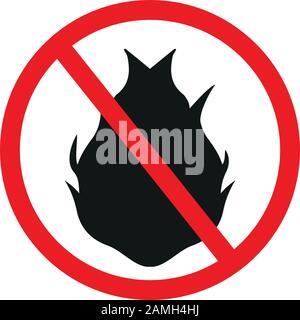 Icône pas de signe de flamme de feu. Symbole incendie. Arrêter le feu. Échapper au feu. Signe d'interdiction rouge. Symbole d'arrêt. Vecteur Illustration de Vecteur