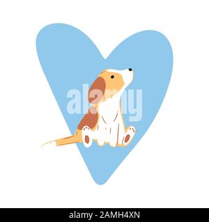 Petits beagles mignons avec coeur bleu. Carte de vœux Saint Valentin. Illustration vectorielle EPS 10. Illustration de Vecteur