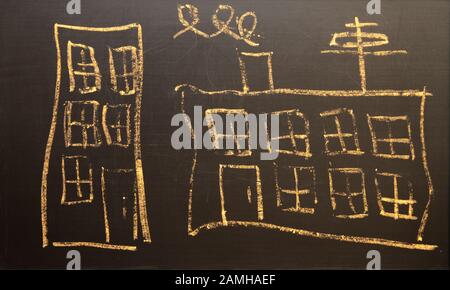 Maisons de dessin pour enfants Banque D'Images