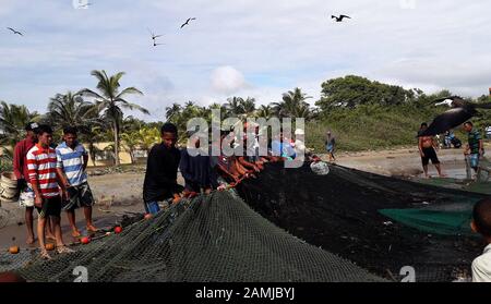 Tucacas, Falcon, Venezuela. 4 janvier 2020. 04 Janvier 2019. Retour en mer après la fin du travail des pêcheurs sur la rive de la plage dans la ville de Tucacas, État Falcon. Venezuela. Photo: Juan Carlos Hernandez Crédit: Juan Carlos Hernandez/Zuma Wire/Alay Live News Banque D'Images