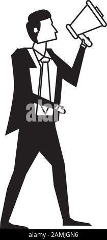 Travailleur elegant businessman with megaphone Illustration de Vecteur