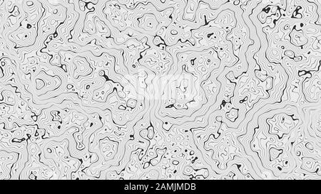 Texture abstraite qui ressemble à une carte topographique. Lignes noires sur fond blanc. Illustration tridimensionnelle Banque D'Images