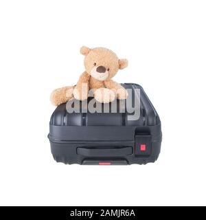 Ours en peluche assis sur les bagages avec concept nouveau Banque D'Images