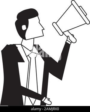 Travailleur elegant businessman with megaphone Illustration de Vecteur