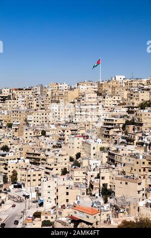 Vue sur la ville à partir de la Citadelle, la citadelle d'Amman, zone résidentielle dense au centre-ville, ville capitale, Amman, Jordanie, Moyen-Orient, Asie Banque D'Images