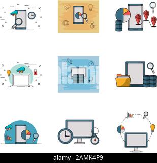 ensemble de périphériques électroniques et d'icônes d'infographiques Illustration de Vecteur