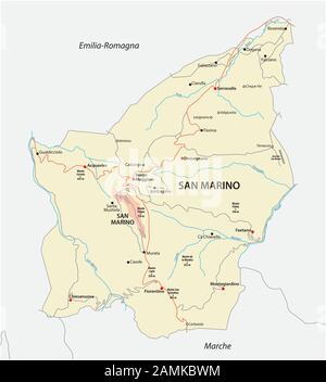 Carte routière de la République de Saint-Marin Illustration de Vecteur