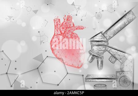 Coeur 3d microscope science medicine concept basse poly. Pharmacie en ligne rouge triangle arrière-plan. Le traitement moderne quelques autres récupération vector Illustration de Vecteur