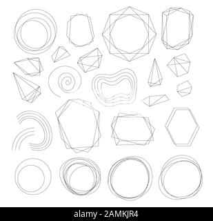 Cadres en cristal, formes géométriques abstraites vectorielles bords de bijou en losange. Triangle, carré, cercle en spirale et lignes polygonales de courbes modèles pour mariage, enregistrer les éléments de conception de date et d'anniversaire Illustration de Vecteur