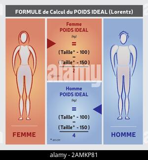 Illustration De La Formule De Poids Idéal - Silhouettes Femelles Et Mâles - Langue Française Illustration de Vecteur