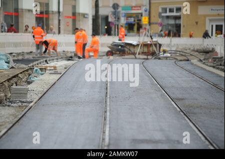 Site de construction de pistes dans la Müllerstraße / Fraunhoferstraße dans le quartier Glockenbach de Munich. [traduction automatique] Banque D'Images