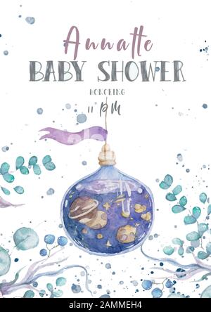 Un espace aquarelle dans une bouteille en verre avec des étoiles brillantes. Fond cosmique avec des traits de peinture et des coups de fouet. Peinture de l'illustration isolée colorée, bébé Banque D'Images