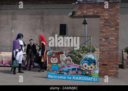 Des amis masculins au festival de cosplay à Hakodate, Hokkaido, Japon, Asie. Jeunes Japonais aux costumes d'anime et de manga Banque D'Images