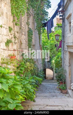 Korcula - l'un ailse de la vieille ville. Banque D'Images