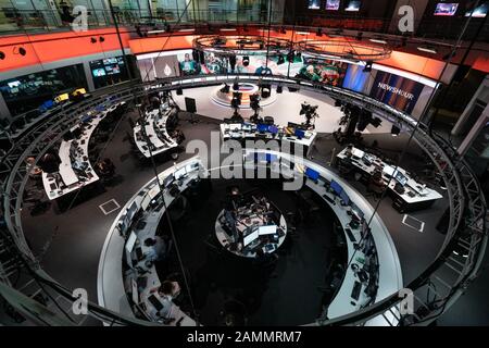 La salle de presse de la chaîne de télévision Al Jazeera English, Doha, Qatar Banque D'Images