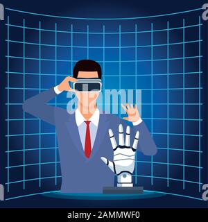 homme utilisant des lunettes vr et la technologie d'intelligence artificielle android Illustration de Vecteur