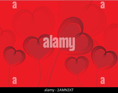 Saint Valentin amour fond rouge. Coeurs abstraits dans le style abstrait sur fond rouge. Vecteur de fond décoratif. Carte de vœux Illustration de Vecteur