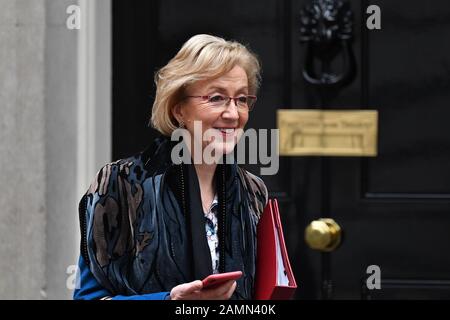 Downing Street, Londres, Royaume-Uni. 14 janvier 2020. Andrea Leadsom, secrétaire d'État aux Affaires, à l'énergie et à la Stratégie industrielle, quitte Downing Street après une réunion hebdomadaire du Cabinet. Crédit: Malcolm Park/Alay Banque D'Images