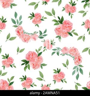 motif sans couture avec fleurs roses roses, illustration florale aquarelle avec bouquet de roses Banque D'Images