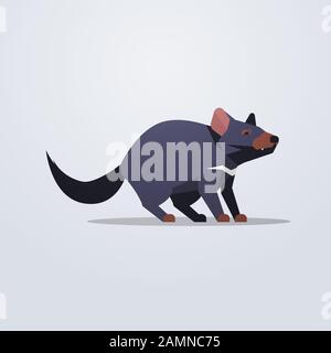 Tasmanian diable rat icône mignon dessin animé animal sauvage symbole avec ombre faune espèces concept plate illustration vectorielle Illustration de Vecteur