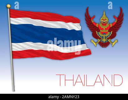 Drapeau national officiel de Thaïlande et armoiries, pays asiatique, illustration vectorielle Illustration de Vecteur