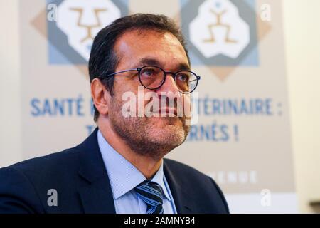 Erick Lelouche, président de Boehringer Ingelheim France, assiste à une conférence de presse pour le lancement officiel DE HUB-VPH, le premier pôle mondial sur la santé publique vétérinaire, Lyon, France Banque D'Images