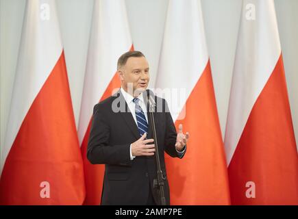 14 janvier 2020, Varsovie, Mazovian, Pologne: Réunion du nouvel an Du Couple présidentiel Avec Des Représentants des Églises Et des associations religieuses Ainsi que des minorités nationales Et Ethniques Présentes dans Poland..in la photo: Andrzej DUDA (image de crédit: © Hubert Mathis/ZUMA Wire) Banque D'Images