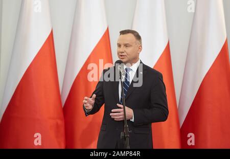 14 janvier 2020, Varsovie, Mazovian, Pologne: Réunion du nouvel an Du Couple présidentiel Avec Des Représentants des Églises Et des associations religieuses Ainsi que des minorités nationales Et Ethniques Présentes dans Poland..in la photo: Andrzej DUDA (image de crédit: © Hubert Mathis/ZUMA Wire) Banque D'Images