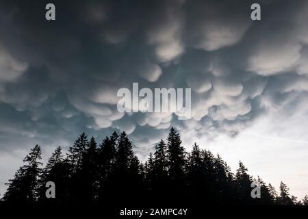 Mammoth nuages, mauvais temps, atmosphère dramatique nuage, orages, près de Grainau, Haute-Bavière, Bavière, Allemagne Banque D'Images