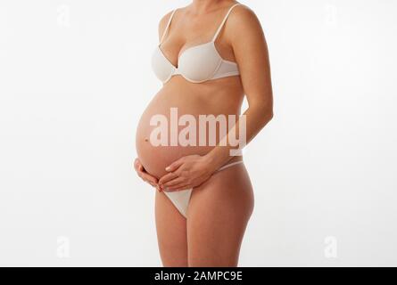 Femme, 27 ans, enceinte, neuvième mois, studio, Allemagne Banque D'Images