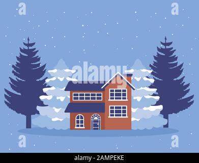 maison en hiver paysage scène Illustration de Vecteur