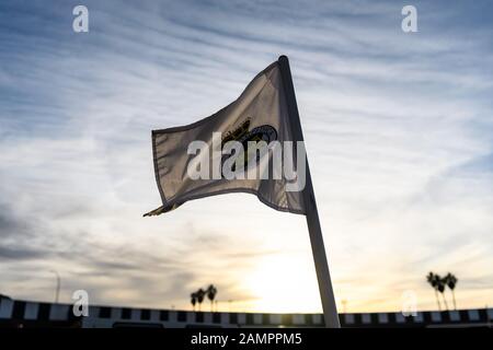 Caractéristique: Drapeau d'angle avec les bras de Vrai Balompedica Linense. GES/Football/2ème Bundesliga: Karlsruher SC - camp d'entraînement, jeu d'essai KSC - FC Lausanne-Sport, 14.01.2020 Football/Football: 2ème Bundesliga: Camp d'entraînement KSC, match d'essai KSC - FC Lausanne-Sport, Karlsruhe, 14 janvier 2020 | usage dans le monde entier Banque D'Images
