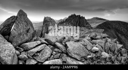 Château des vents, glyder Fach, Snowdonia, Pays de Galles (mono) Banque D'Images