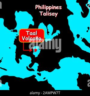 Volcan Taal sur la carte Philippines îles. Silhouette. Éruption. Catastrophe sur les îles des Philippines. Priez pour Talisay. Enregistrez les îles.Lo Illustration de Vecteur