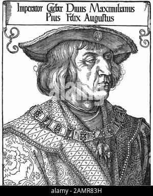 MAXIMILIAN1, EMPEREUR ROMAIN SAINT (1459-1519) gravure basée sur le portrait 1519 de Dürer Banque D'Images