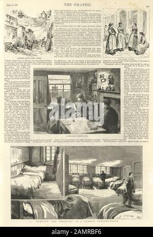 Les croquis victoriens de la vie auguent Les Chômeurs, 1886, XIXe siècle. East End Londres, maison d'hébergement, maison de match-box makers, cour de diamant, rue Pearl Banque D'Images