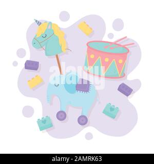 l'éléphant de tambour bâton de cheval bloque dessin animé jouets illustration vectorielle Illustration de Vecteur