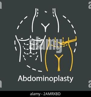 Icône de craie d'abdominoplastie. Esthétique esthétique esthétique chirurgie idée fine ligne illustration. Fonctionnement du tuck à ventre plat. Abaisser le relevage de la benne. Sous-spécialité de la chirurgie plastique Illustration de Vecteur