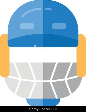 Casque de cricket à motif plat et icône de couleur d'ombre longue. Protection de la tête pour le batteur et les fiaînés. Équipement de protection pour sportifs. Équipement de sport. Athlétisme suivant Illustration de Vecteur