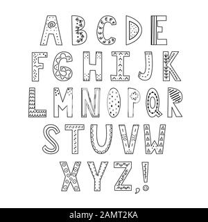 Alphabet décoratif noir et blanc. Page de coloriage Illustration de Vecteur