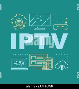 IPTV PIN mot concepts bannière. Présentation, site Web. TV box, Internet Protocol TV, suivi multimédia. Idée typographique isolée avec ligne Illustration de Vecteur