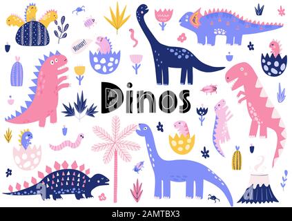 Jolie collection de dinosaures avec leurs petits dinos Illustration de Vecteur