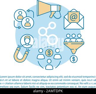 Modèle vectoriel de page d'article de programme de marketing de référence. L'attraction du client. Brochure, magazine, élément de conception de livret avec icônes linéaires et bo texte Illustration de Vecteur