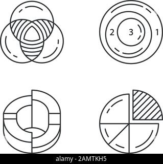 Diagrammes jeu d'icônes linéaires. Visualisation graphique des données. Analyse statistique. Analyse marketing. Mathématiques, logique. Symboles de contour de ligne mince. Vect isolé Illustration de Vecteur