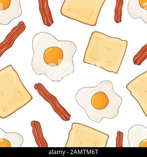 Bacon, œufs brouillés et pain grillé sans coutures. Petit déjeuner anglais Illustration de Vecteur