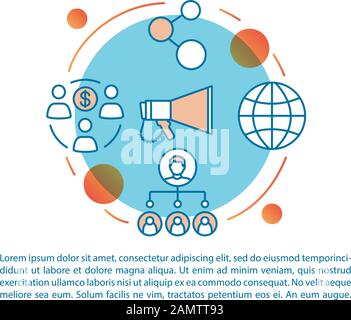 Modèle vectoriel de page d'article de programme de marketing de référence. Bouche à oreille. Brochure, magazine, élément de conception de livret avec icônes linéaires et zones de texte. P Illustration de Vecteur