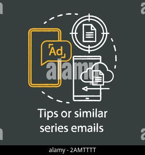 Conseils ou séries similaires email craie icône concept. Idée de la série d'automatisation des e-mails. Marketing numérique. Messages de l'abonné. Envoi en masse. Vecteur isolé Illustration de Vecteur