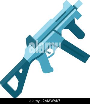 HK UMP arme plate design longue ombre couleur icône. Arme à feu de jeu vidéo virtuelle, pistolet. Fusil de jeu de tir, blaster. Cybersport, esport Sniper militaire inv Illustration de Vecteur
